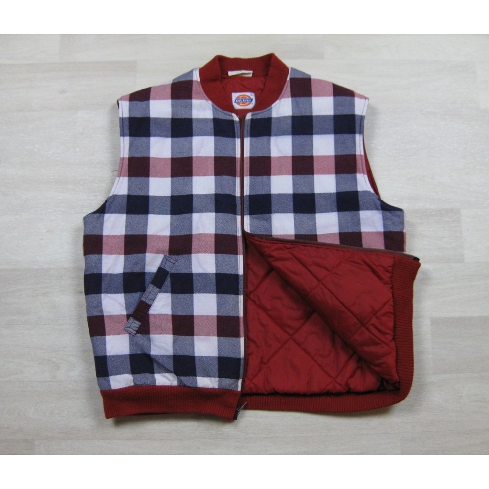 Vintage Y2K Dickies Workwear Puffer Vest Men's (L) Plaid Flannel Quilted Liner